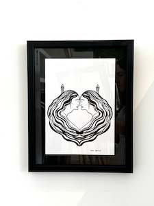 Mahi Toi Art: Maori Mermaid - Hongi / Framed Art