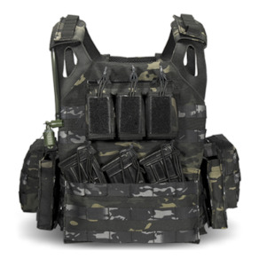 S.W.A.T Style Nylon Plate Carrier Vest - Black Multicam