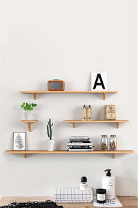 Solid Oak Wood Wall-Mounted Floating Shelf