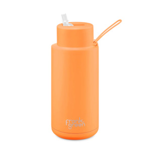 Frank Green 34OZ (1L) Ceramic Reusable Bottle w Straw Lid - Neon Orange