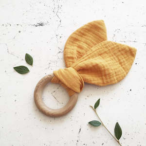 Over the Dandelions Organic Bunny Ears Teether Saffron