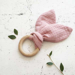 Over the Dandelions Organic Bunny Ears Teether Peony