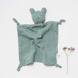 Over The Dandelions Organic Muslin Sleepy Bear Lovey -Sage