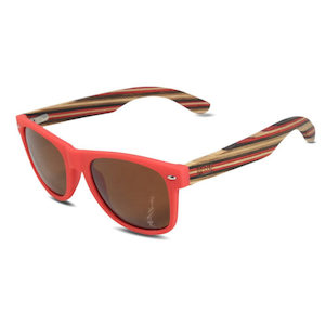 50/50s Sunglasses with Striped Wood Arms - Red Urban Stock New Zealand