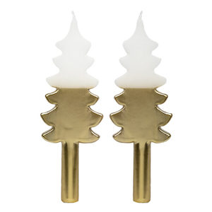 Christmas Tree Shaped Candles Pack of 2 - White & Gold Urban Stock New Zealand