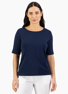 Vassalli Boat Neck Top - Navy