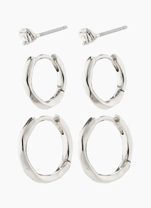 Pilgrim Arya Recycled Hoops + Studs (3-in-1) - Silver