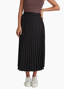 Ivy & Jack Radiant Black Washer Satin Pleated Midi Skirt