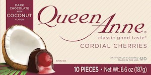 General store operation - mainly grocery: Queen Anne Chocolate Cordial Cherries Dark Chocolate with Coconut Flavor 10 pieces