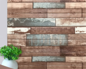 Wallpaper Wall Sticker 3D Wood Print Look