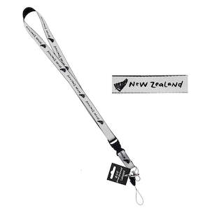 Gifts / Souvenier / Kiwiana: Lanyard NZ w/Fern White 19mm K/Ring