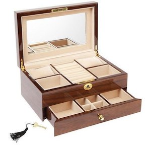 WALNUT VNR 10" JEWEL BOX SINGLE DRAWER - 28X18.5X12CM