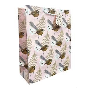 Gift Bag L NZ Fantail & Fern 26.5x33x11cm