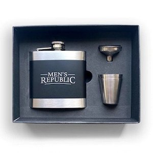 Men's Republic Hip Flask, Funnel and 2 Cups - Silver/Blk