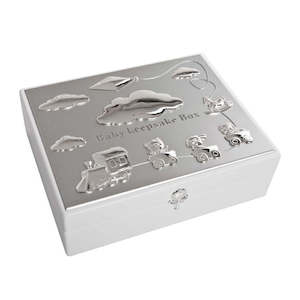 Baby Keepsake Box White With Silver Plate