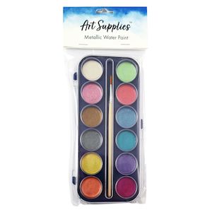 Arts Crafts Stationery: Paint Water Metallic 12 Colours + Brush