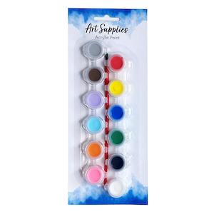 Arts Crafts Stationery: Paint Acrylic 12 Colour+Brush 3ml