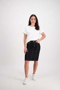 372CS Black Denim - Contrast Stitch Denim Skirt