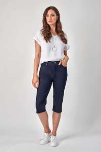 5765LW Navy - Plain Skinny Leg 3/4 Length Lightweight Pant