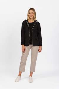 Jackets All: 2085 Black - Summer Anorak with Hood and Star Trim Detail