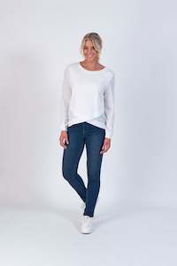 4434 Winter White - 100% Merino Round Neck Top with Crossover Front