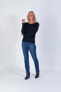 4431 Black - 100% Merino Long Sleeve Top with Frill Hem and Cuffs