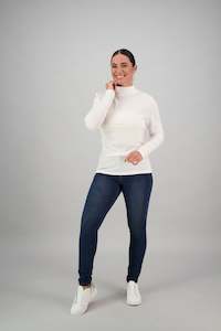 4287 Winter White - 100% Merino Basic Polo Neck Long Sleeve Top