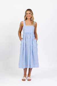 6099 Blue Stripe - Sleeveless Tiered Dress with Wide Straps