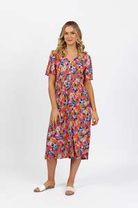 Dresses All: 6101 Rio - Short Sleeve Dress with V Neck and Button Front