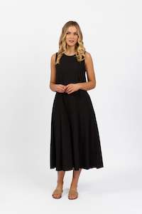 6102 Black - Plain Long Sleeveless Dress with Round Neck