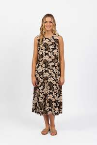 6102P Roma - Printed Long Sleeveless Dress with Round Neck