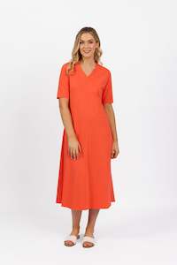 Dresses All: 6103 Punch - Short Sleeve A Line Knit Dress with V Neck