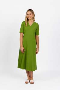 Dresses All: 6103 Pear - Short Sleeve A Line Knit Dress with V Neck