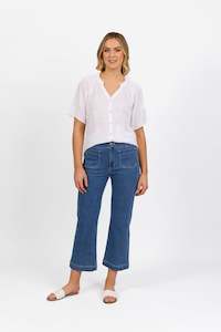 Jeans All: 5995A Blue Hue - Straight Leg Ankle Grazer Jean with Front Patch Pockets