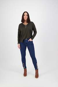 5950 Ink Denim - Skinny Leg Ankle Grazer Jean with Cuff Button Detail