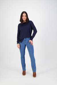 5878 Plain New Blue - Slim Leg Full Length Jean