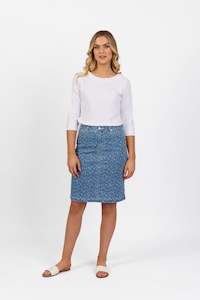 372AV Ditsy Floral - Printed Denim Skirt with Back Vent