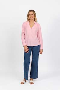 4449 Light Pink - Long Sleeve Shirt with 1/2 Placket