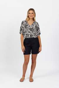 5019 Ink - Pull On Linen Short with Elastic Back Waistband