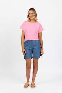 Shorts All: 5020 Blue Wash - Pull On Tencel Short with Elastic Back Waistband