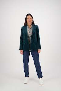 2063M Peacock - Shaped Lined Cord Blazer with Back Vent and Button Cuff Detail