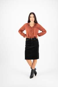 372AVM Forest - Knee Length Pinwale Cord Skirt