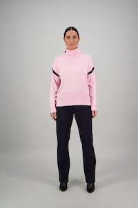 Sweaters Outlet: 1069 Pink/Ink - High Neck Sweater with Contrast Trim