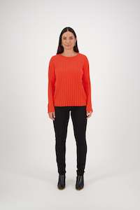 1071 Sunset Soda - Round Neck Ribbed Knit Jumper with Button Cuff Detail