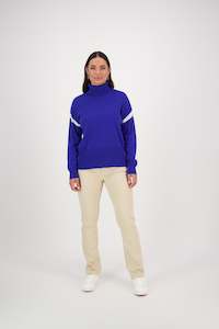 Sweaters Outlet: 1069 Royal Blue/Cream - High Neck Sweater with Contrast Trim