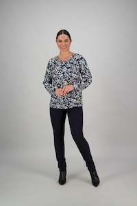 Tops Outlet 1: 4446 Valentina - Printed Long Sleeve Top with Gathered Neckline