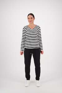 4444S Black/White Stripe - V Neck Long Sleeve Top