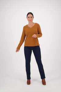 4444 Tobacco - V Neck Long Sleeve Top