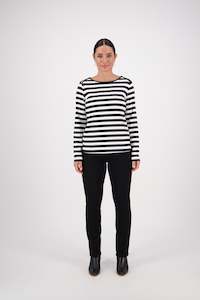 4443S Black/White Stripe - Envelope Neck Long Sleeve Top