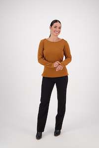 4443 Tobacco - Envelope Neck Long Sleeve Top